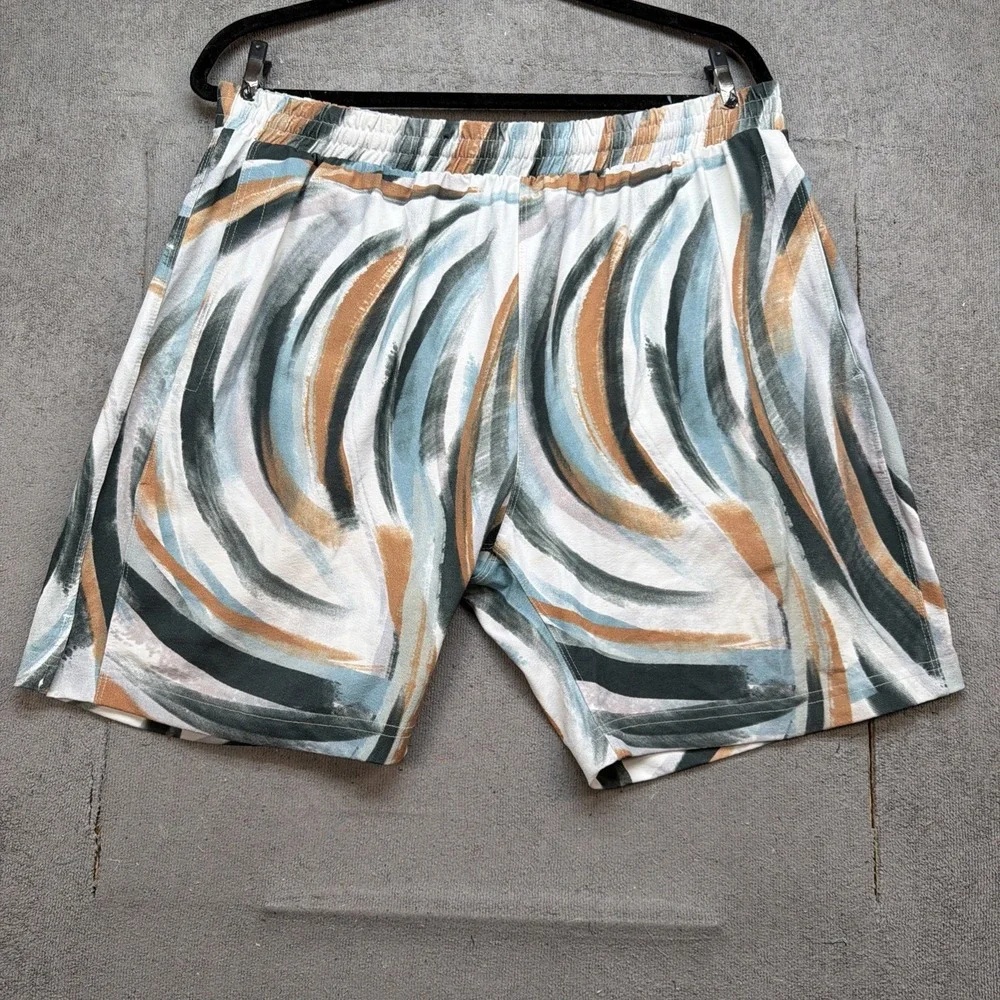 Shore Shorts Mens XL Abstract Print Elastic Waist Lined‎ USA Made Resort